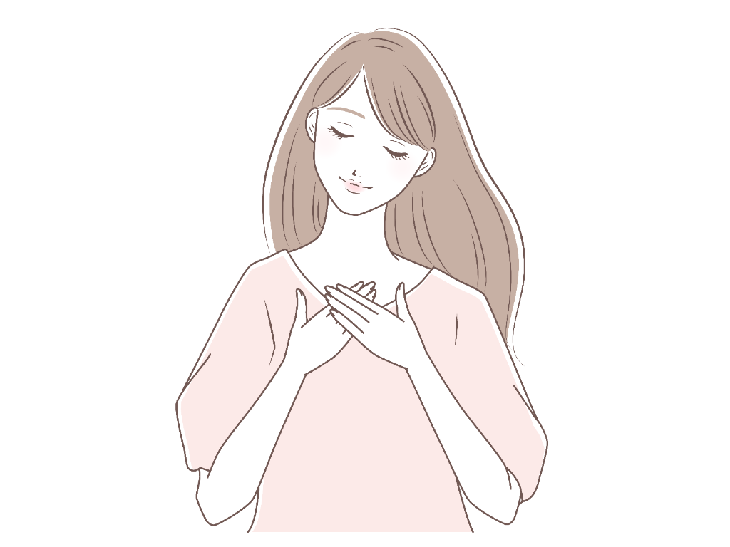 胸に手を当てて穏やかに微笑む女性のイラスト
